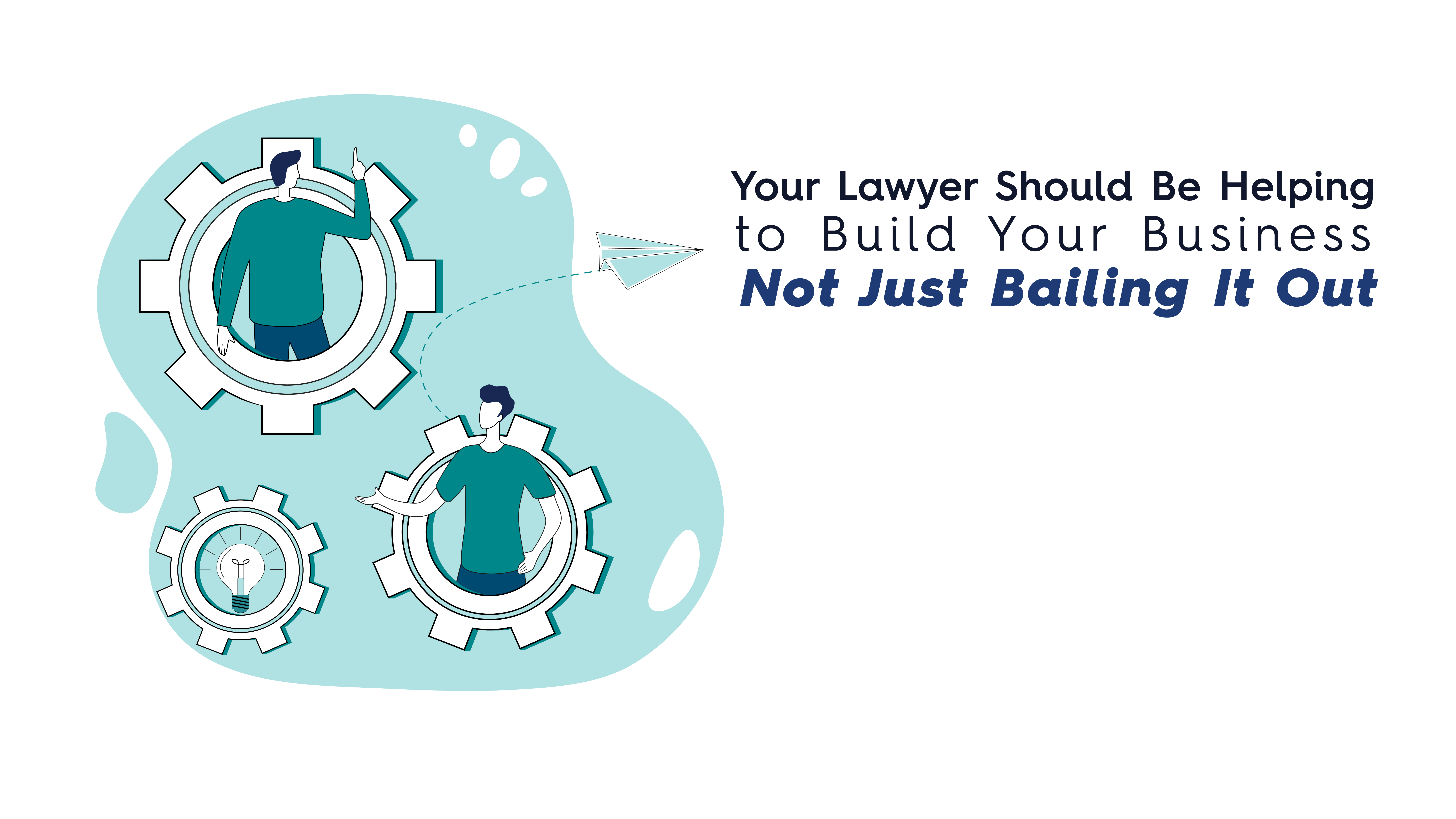 Illustration of interconnected gears with business figures representing proactive legal counsel as a growth tool for scaling companies