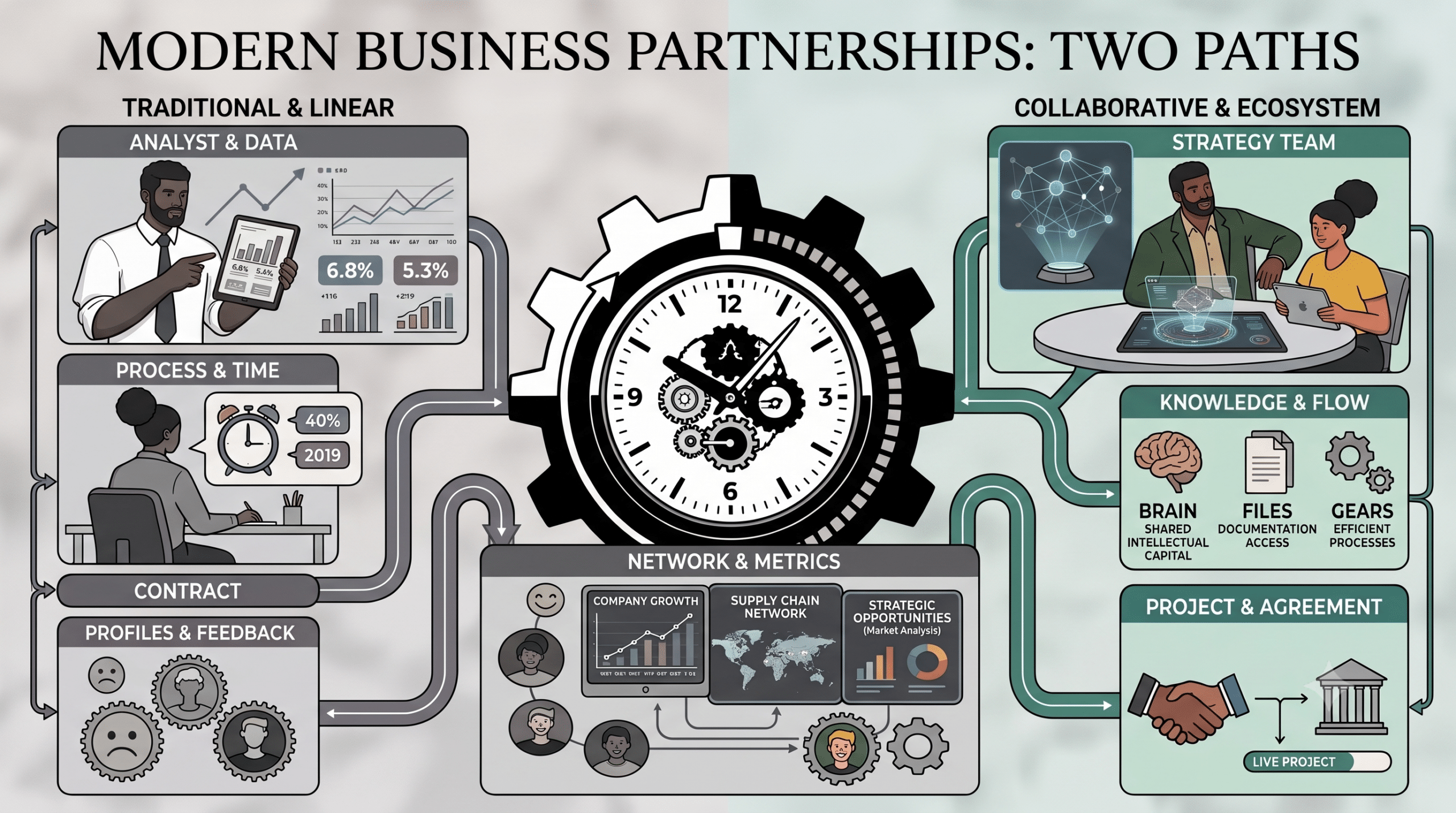 Comparison infographic showing traditional one-time legal services versus an ongoing outside general counsel partnership for Alabama small businesses.