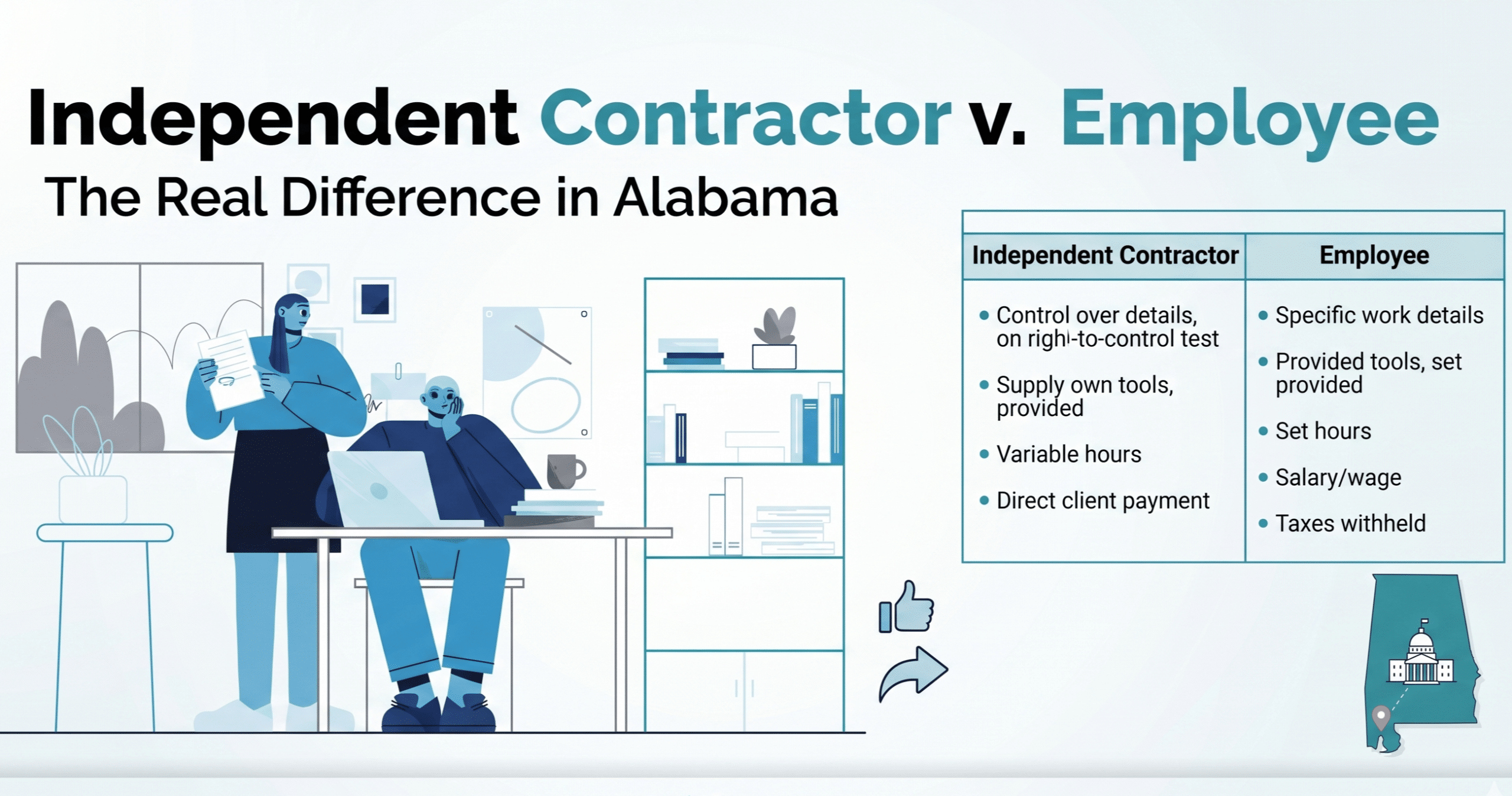 Alabama's classification test looks at control, not contracts. Here is what Gulf Coast business owners need to know before a DOL audit forces the issue.