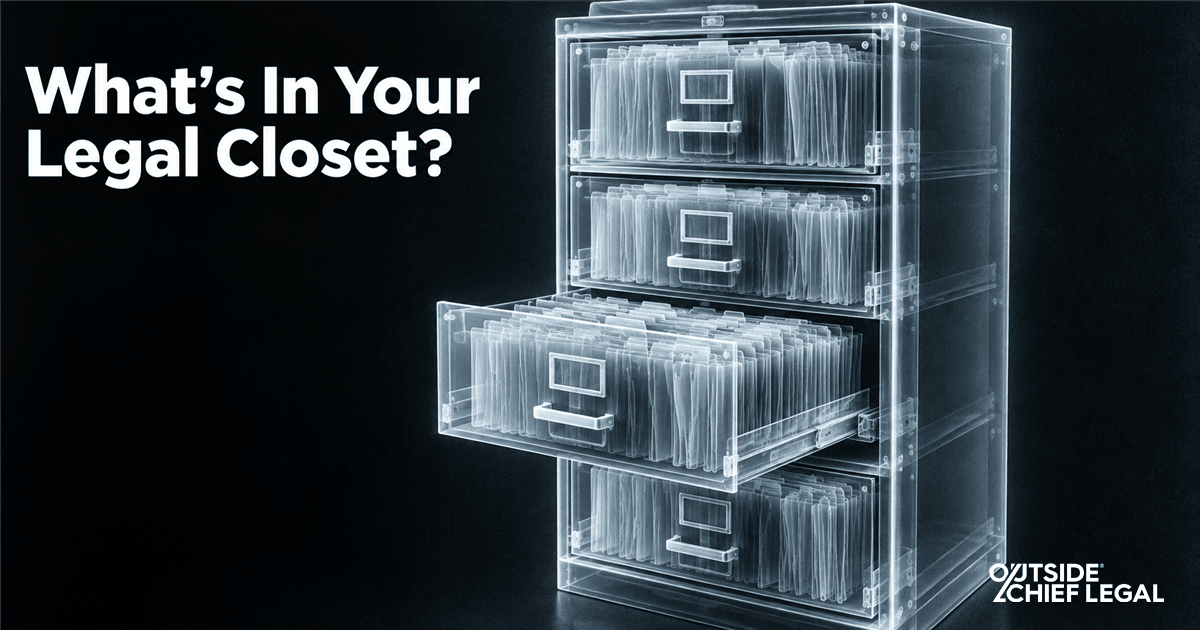 An x-ray style view of a filing cabinet full of folders, representing a business legal health checkup that sees what routine filing hides.